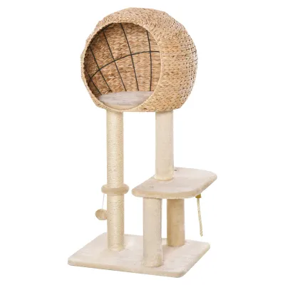 Kratzbaum 100 cm – Höhle, Spielball, Sisalstämme, Plattform, Beige