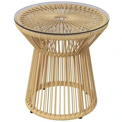 Outdoor-Beistelltisch Gartentisch Rattan-Beistelltisch, Glasplatte, 40 cm x 40 cm x 42 cm Beige