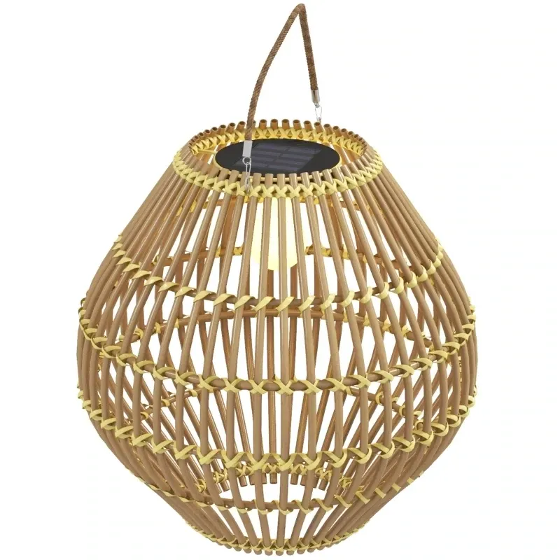 Gartenleuchte Solarleuchte Garten-Solarleuchte, PE-Rattan, Boho-Design, 31 cm x 31 cm x 32 cm, Gelb