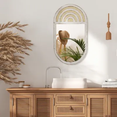 Wandspiegel, Rattan-Dekor, weiss, 50 x 90 x 3 cm