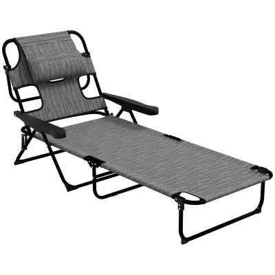 Sonnenliege Gartenliege Relaxliege, klappbar, wetterbeständig, 194 cm x 72 cm x 31 cm, Schwarz + Grau