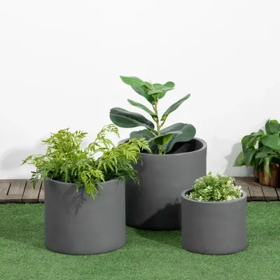 3er-Set Übertöpfe In-und Outdoor,modernes Design, Hellgrau