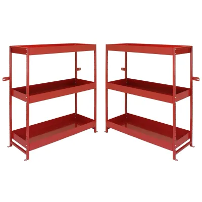 Set: 2 x Fahrzeugeinrichtung Auto‑Regal – Stahl, Rot, 101 x 36 x 116 cm, 6 Böden (4 höhenverstellbar), pulverbeschichtet