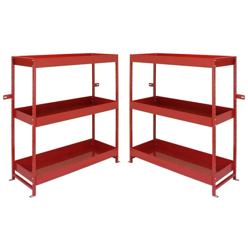 Set: 2 x Fahrzeugeinrichtung Auto‑Regal – Stahl, Rot, 101 x 36 x 116 cm, 6 Böden (4 höhenverstellbar), pulverbeschichtet