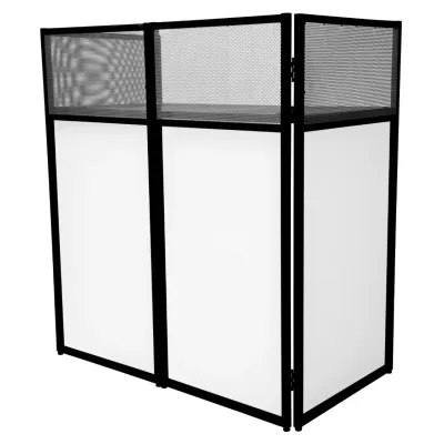 DJ Booth System – Faltbar, mobil | Schwarz/Weiss Panels, 35 kg Regal, Tasche