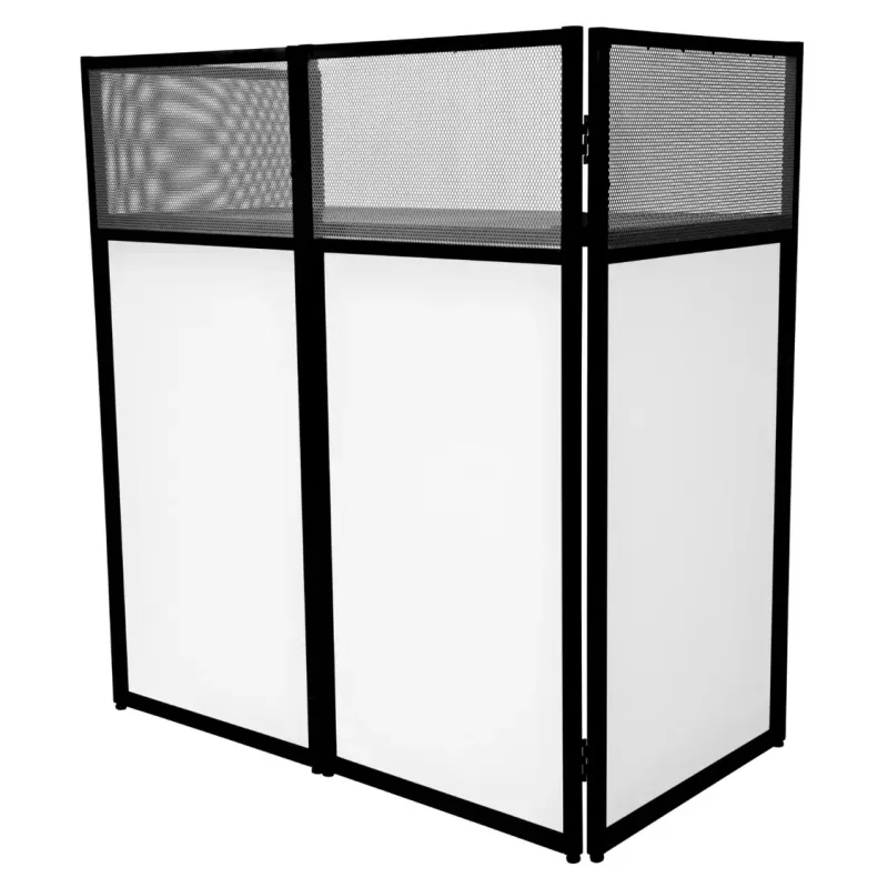 DJ Booth System – Faltbar, mobil | Schwarz/Weiss Panels, 35 kg Regal, Tasche