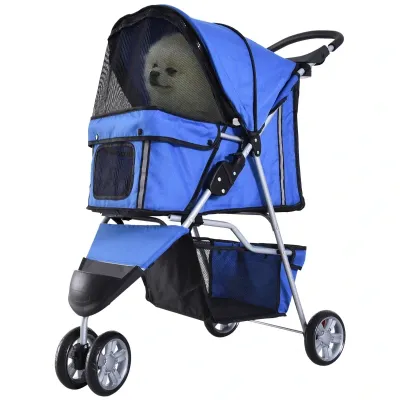 Hundewagen, Hundebuggy, Pet Stroller klappbar – Netzfenster, Ablagekorb, Blau