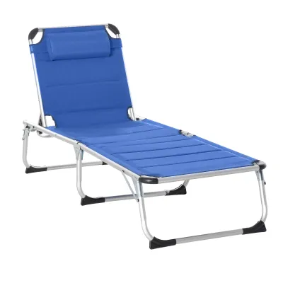 Alu-Sonnenliege klappbar mit verstellbarer Rückenlehne und Kopfstütze in Blau