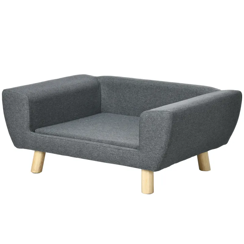 Hundesofa Katzensofa skandinavisches Design flauschiges Kissen Massivholzbeine 87 x 61 x 36 cm Grau