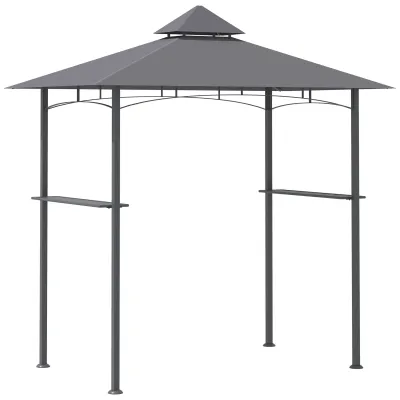 Grillpavillon mit Ablagen Flammhemmendes Doppeldach Grau 245 x 148 x 252 cm