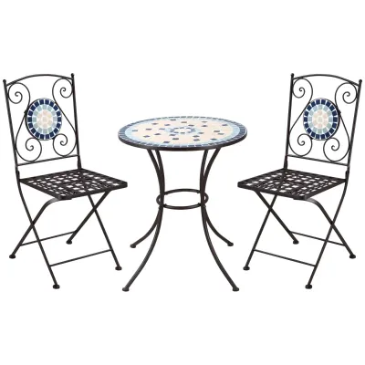 Balkon-Set für 2 Personen im Nostalgie-Design, Mosaiksteine, wetterbeständig, Mehrfarbig