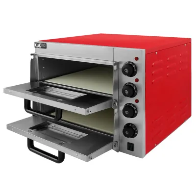 Doppelkammer Pizzaofen – Elektro, bis 350ºC, Gastronomie, Rot, 3kw