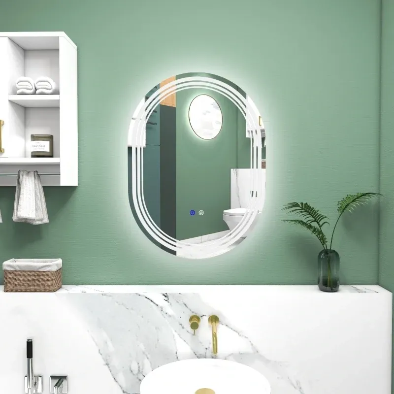 Badezimmerspiegel Badspiegel, Antibeschlagfunktion, LED-Licht, Silber + Weiss