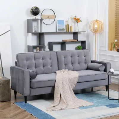 3-Sitzer-Sofa im Retrodesign inkl. Kissen, Samtoptik, Grau