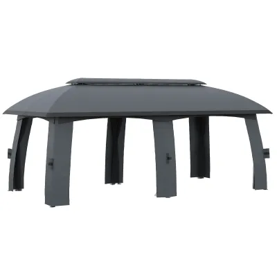 grosser Pavillon, 3 x 6 x 3 m, bis 15 Personen Gartenzelt mit Mückennetzen, Winddach, dunkelgrau