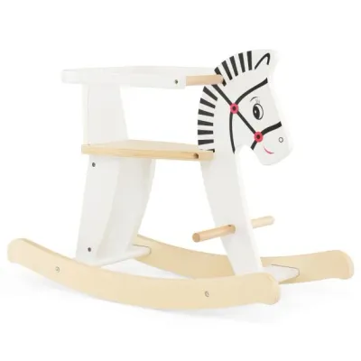 2 in 1 Zebra Schaukelpferd aus Holz Weiss