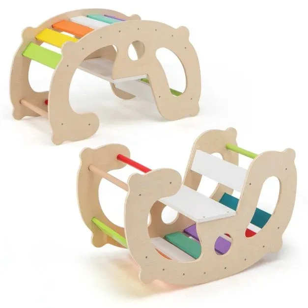 2 in 1 Schaukelpferd für Kinder mit Wippe &amp; Kletterbogen &amp; Bequemer Rückenlehne &amp; Sitz