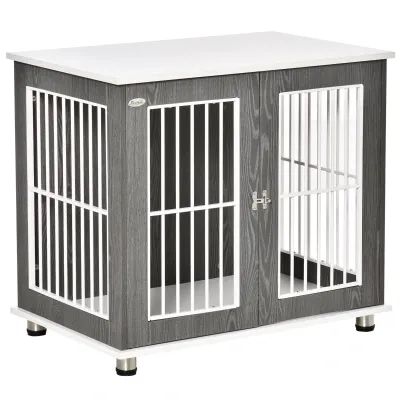 Heim-Hundebox – Transportbox, mittelgrosse/kleine Hunde, Grau/Weiss (85x55x75cm)