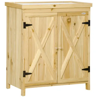 Gartenschrank Gartenaufbewahrungsschrank verzinkte Arbeitsplatte 80 x 45 x 92 cm Naturholz