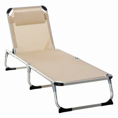 Sonnenliege Gartenliege Alu Stoffliege Relaxliege 5-fach verstellbar faltbar ergonomisch Netzstoff Beige 165 x 60 x 76 cm