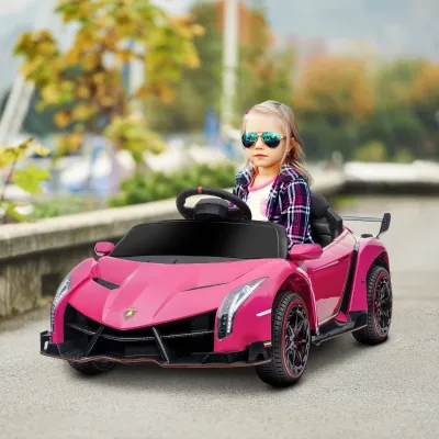 Elektro Kinderauto, lizenzierter Lamborghini Veneno, 3-7 km/h, Flügeltüren, Musikplayer, Fernsteuerung, pink