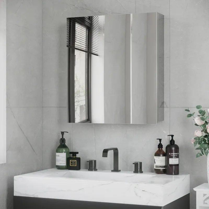 Spiegelschrank, Badschrank, 2 Spiegeltüren, Edelstahl