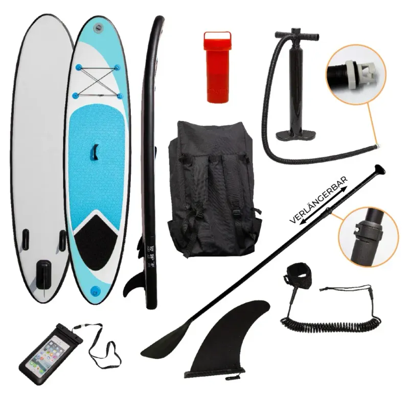 Aufblasbares Stand Up Paddle Board Set – Blau, 307x72x11cm, inkl. Paddel, Pumpe &amp; Tasche
