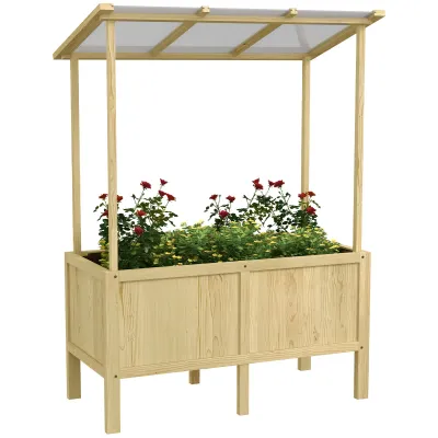 Hochbeet mit Dach, Drainagelöcher, Vliesauskleidung, wetterfest, Tannenholz, 110x60x152 cm