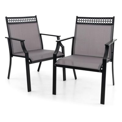 2er Set Gartenstühle, Balkonstühle mit schnell trocknendem Stoff und Metallrahmen grau