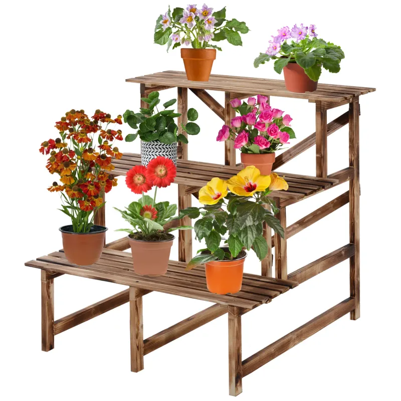 Pflanzentreppe 3 Stufen, Blumentreppe, Blumenregal, Tannenholz, 80 x 80 x 78cm Pflanzentreppe 3 Stufen, Blumentreppe, Blumenregal, Tannenholz, 80 x 80 x 78cm