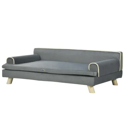 Design-Hundesofa mit weichem abnehmbarem Kissen und massiven Holzbeinen 100 x 62 x 32 cm grau