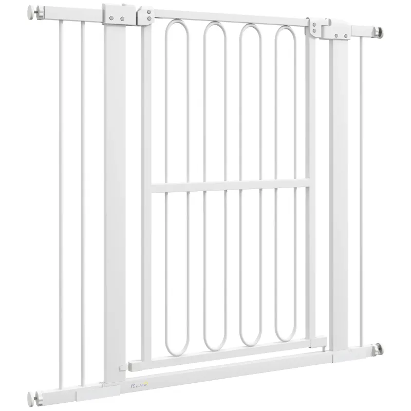Hundegitter Türschutzgitter 76–104 cm, weiss, ohne Bohren, 94 cm hoch, doppelte Verriegelung