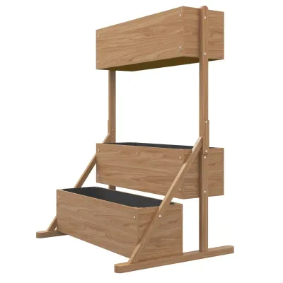 Hochbeet, 3 Blumenkästen, wetterfest, Drainagelöcher, Innenfutter, Naturholzrahmen, 108 x 80 x 140 cm