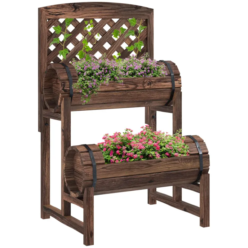 Hochbeet im rustikalen Design, Pflanzentrog, inkl. Rankhilfe, wetterbeständig, dunkelbraun