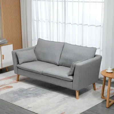 2-er Sofa, 2-Sitzer, kleines Sofa, Retrodesign, 2 Kissen, Grau+ Natur