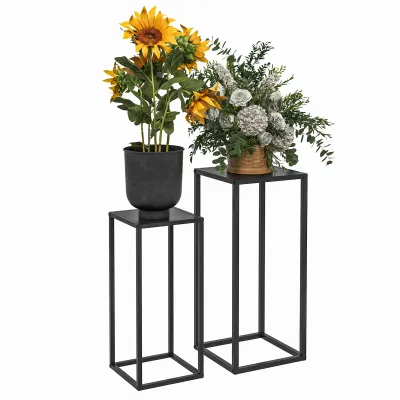 Blumenständer, 2er-Set, Skandinavisches Design, Metallrahmen, 58,5/65cm Höhe, Schwarz