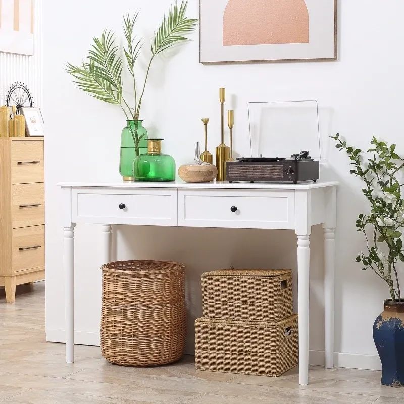 Konsolentisch mit 2 Schubladen, Flurtisch, Weiss