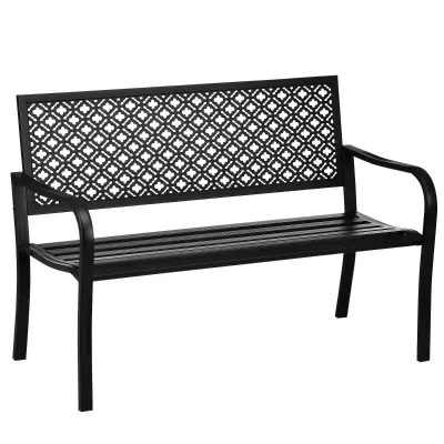 Gartenbank aus Metall, 2-Sitzer, Blumenmuster, wetterbeständig, 127 x 63 x 83cm, Schwarz
