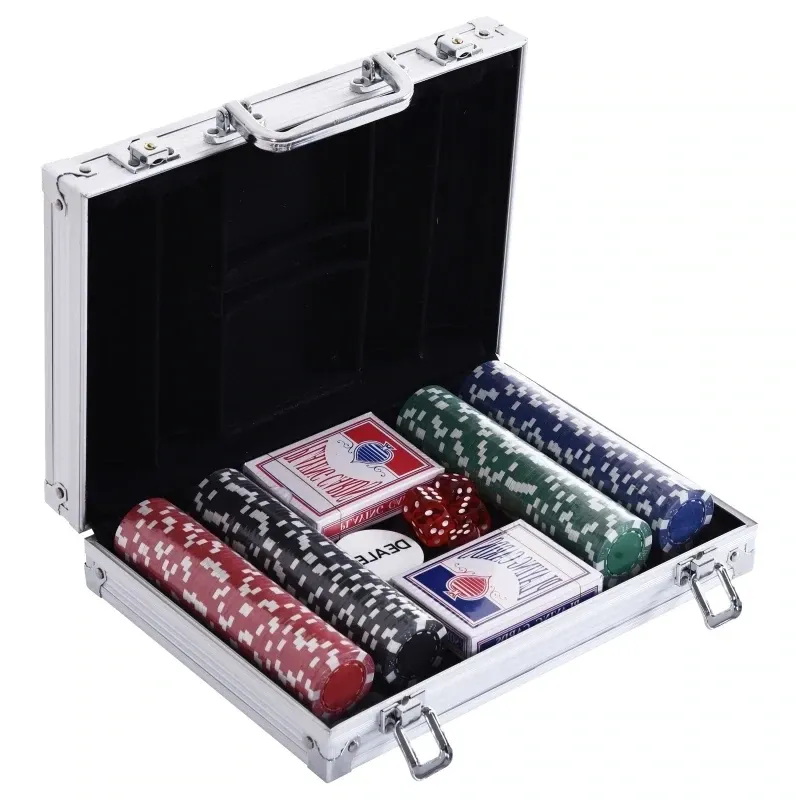Pokerkoffer Pokerset 200 Pokerchips 2 x Kartenspiel 5 x Würfel 1 x Alukoffer