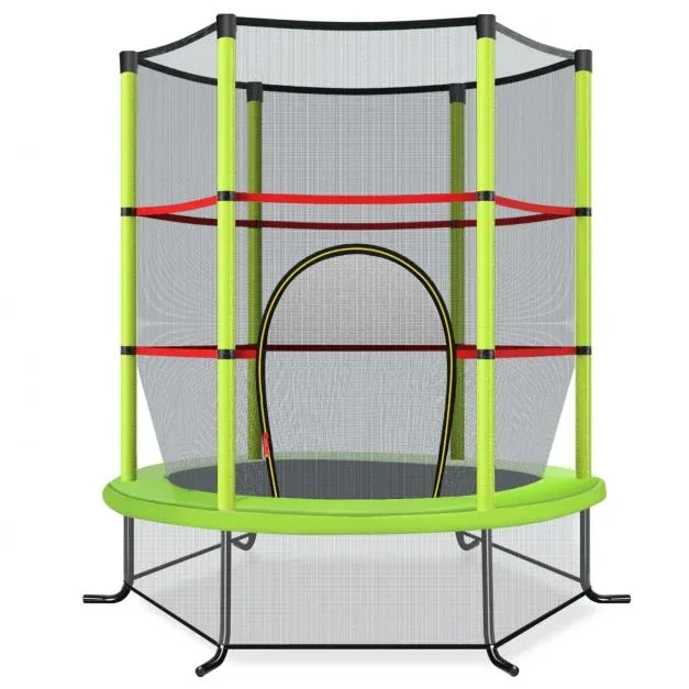 Ø140cm Gartentrampolin mit Sicherheitsnetz Trampolin bis 135KG Belastbar für Kinder ab 3 Jahre grün