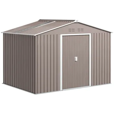 Geräteschuppen aus Metall mit Schiebetüren und Belüftungsfenstern, 277 x 195 x 192 cm, Hellgrau