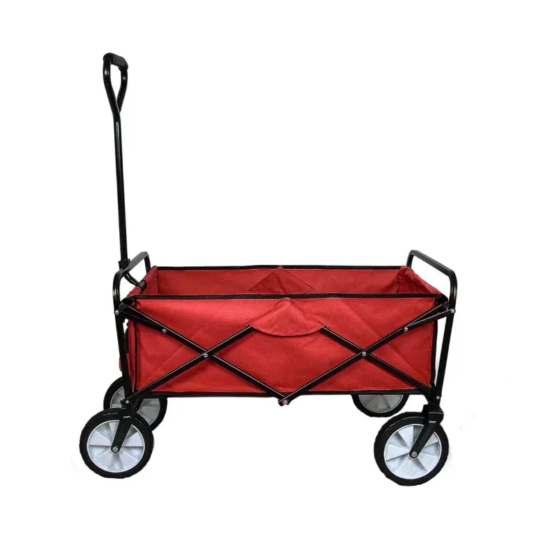 Faltbarer Gartenwagen / Bollerwagen – Rot, 70 kg Tragkraft, mit 360° schwenkbaren Rädern