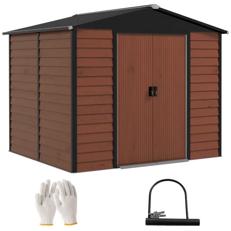 4,4 m² Geräteschuppen aus Metall, wetterfest &amp; rostfrei, abschliessbar, 2,40 x 2,06 x 1,98 m, Teakoptik
