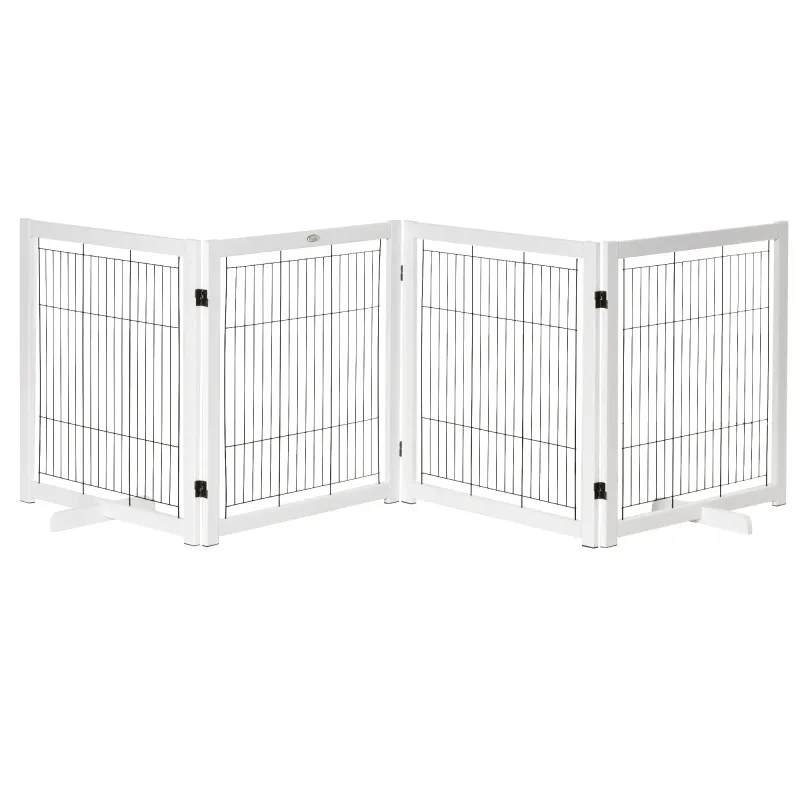 Hundegitter Türschutzgitter Holz Absperrgitter 305x35,5x82 cm, weiss, Stahl, bidirektionales Falten