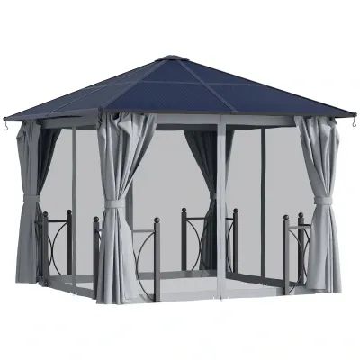 Luxus-Pavillon mit transparentem PC-Dach, 300 x 300 x 263 cm, Partyzelt mit Seitenteilen, Alu, Schwarz