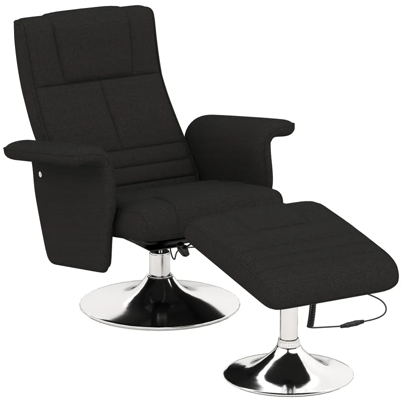 Massagesessel mit Hocker, neigbare Lehne, 78 x 95 x 88 cm, Schwarz