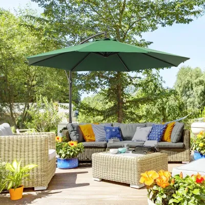 Sonnenschirm Ampelschirm Kurbelschirm Rund, Polyestergewebe, Grün, Ø3 x 2,5H m