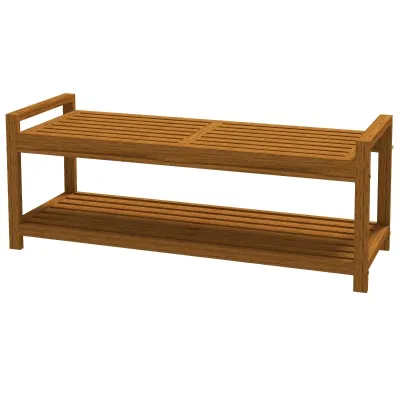 Gartenbank für 2 Personen, mit Ablage, Akazienholz, Latten-Sitzfläche, 118 x 40,5 x 46 cm, Teak
