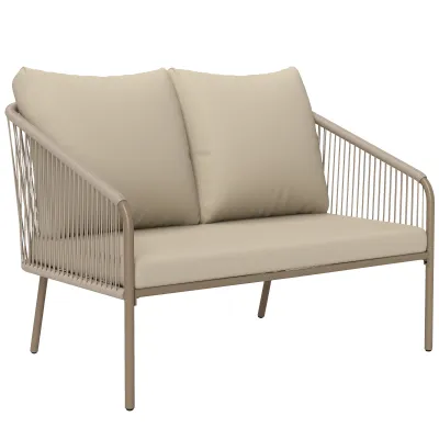 Gartenbank 2-Sitzer Gartensofa aus Polyrattan mit Kissen 112x72x76cm Beige