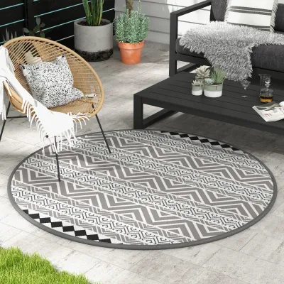 Outdoorteppich Terrassenteppich, wetterbeständig, modernes Design, Ø180 cm, Schwarz + Weiss